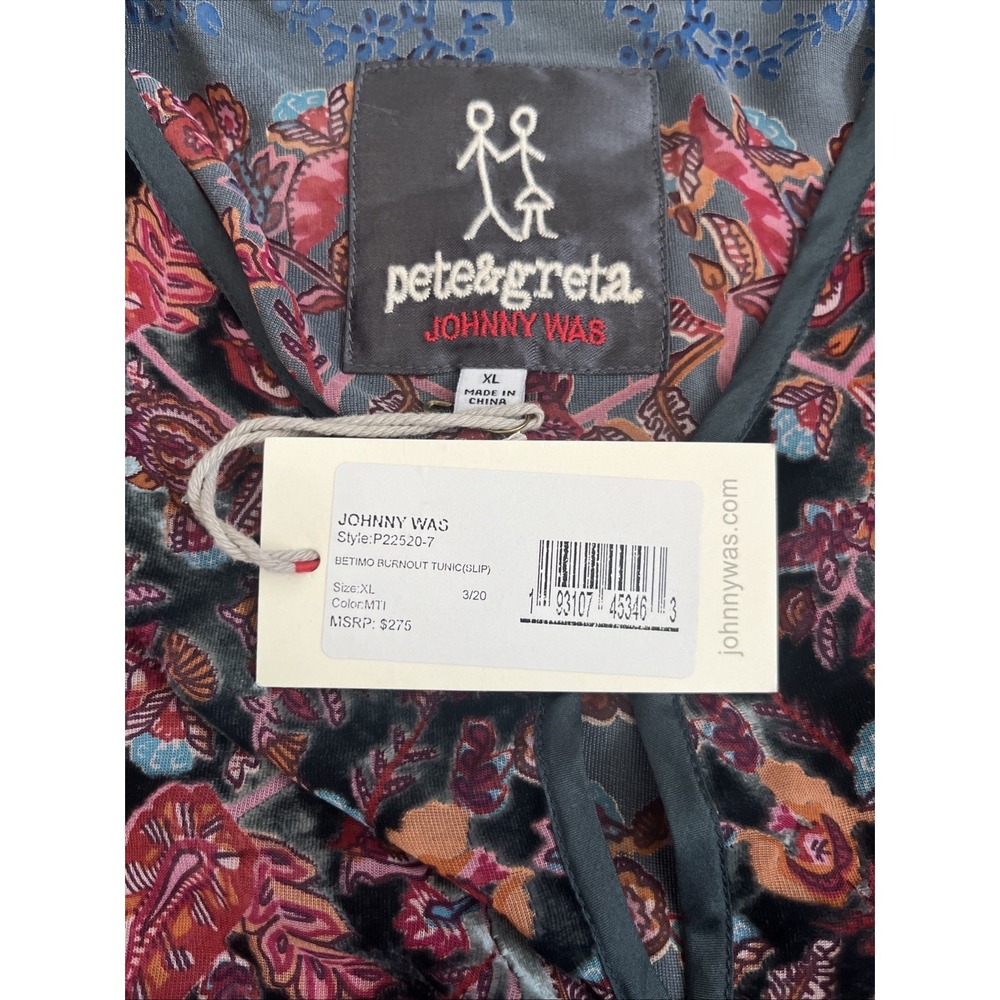 NWT Johnny Was Pete & Greta Betimo Velvet Burnout Tunic Dress XL w/ Slip - Picture 4 of 8